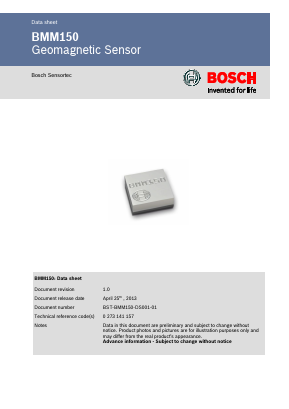BMM150 Datasheet PDF Bosch Sensortec GmbH