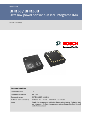 BHI160 Datasheet PDF Bosch Sensortec GmbH
