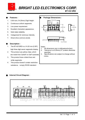 BT-A513RD Datasheet PDF BRIGHT LED ELECTRONICS CORP