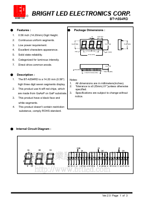 BT-A554RD Datasheet PDF BRIGHT LED ELECTRONICS CORP