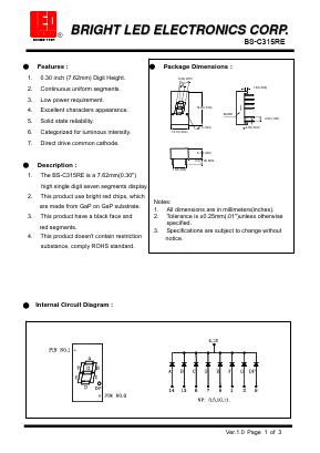 BS-C315RE Datasheet PDF BRIGHT LED ELECTRONICS CORP