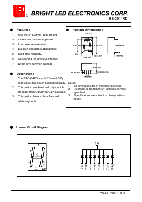 BS-C514RD Datasheet PDF BRIGHT LED ELECTRONICS CORP