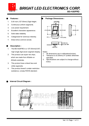 BS-AG0FRD Datasheet PDF BRIGHT LED ELECTRONICS CORP