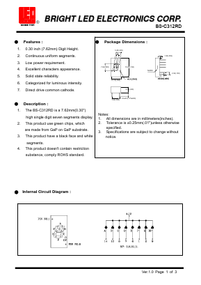 BS-C312RD Datasheet PDF BRIGHT LED ELECTRONICS CORP