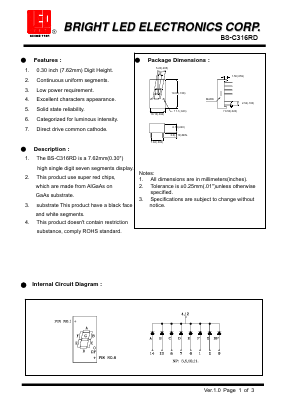 BS-C316RD Datasheet PDF BRIGHT LED ELECTRONICS CORP