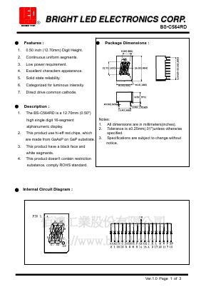 BS-C564RD Datasheet PDF BRIGHT LED ELECTRONICS CORP