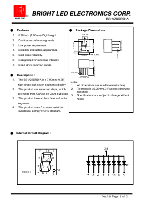 BS-A28DRD-A Datasheet PDF BRIGHT LED ELECTRONICS CORP
