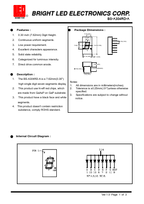 BS-A304RD-A Datasheet PDF BRIGHT LED ELECTRONICS CORP
