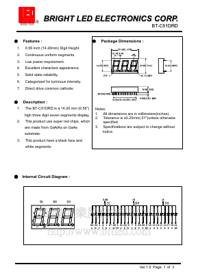 BT-C51DRD Datasheet PDF BRIGHT LED ELECTRONICS CORP