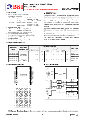 BS616LV1010AIP70 Datasheet PDF Brilliance Semiconductor