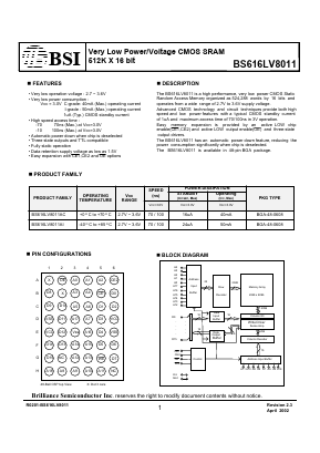 BS616LV8011 Datasheet PDF Brilliance Semiconductor