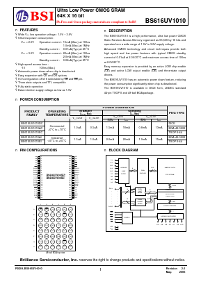 BS616UV1010AC10 Datasheet PDF Brilliance Semiconductor