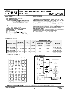 BS616UV1610BI-10 Datasheet PDF Brilliance Semiconductor