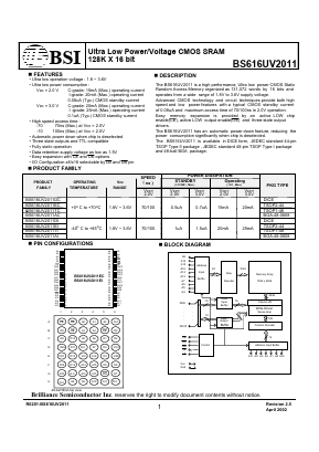 BS616UV2011EI-70 Datasheet PDF Brilliance Semiconductor