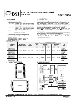 BS62UV256JI Datasheet PDF Brilliance Semiconductor