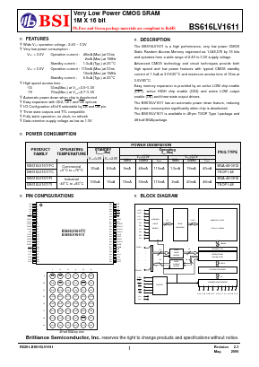 BS616LV1611FCG70 Datasheet PDF Brilliance Semiconductor