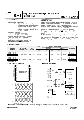 BS616LV2011 Datasheet PDF Brilliance Semiconductor