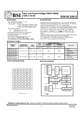 BS616LV2012 Datasheet PDF Brilliance Semiconductor