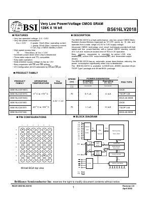 BS616LV2018AI Datasheet PDF Brilliance Semiconductor