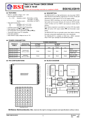 BS616LV2019TI Datasheet PDF Brilliance Semiconductor