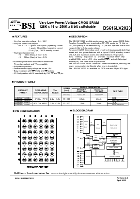 BS616LV2023DI-70 Datasheet PDF Brilliance Semiconductor