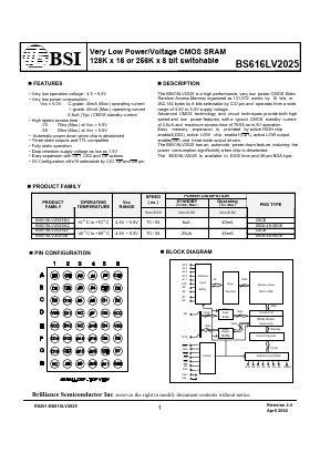 BS616LV2025AC-55 Datasheet PDF Brilliance Semiconductor