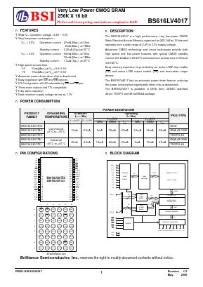 BS616LV4017EIP70 Datasheet PDF Brilliance Semiconductor