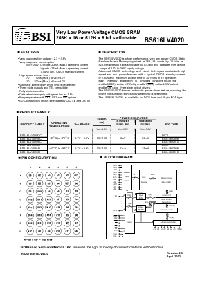 BS616LV4020DI Datasheet PDF Brilliance Semiconductor