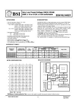 BS616LV4021BI-10 Datasheet PDF Brilliance Semiconductor