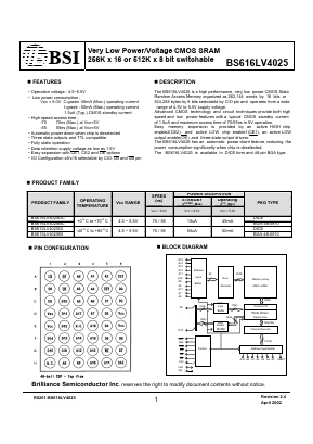 BS616LV4025 Datasheet PDF Brilliance Semiconductor