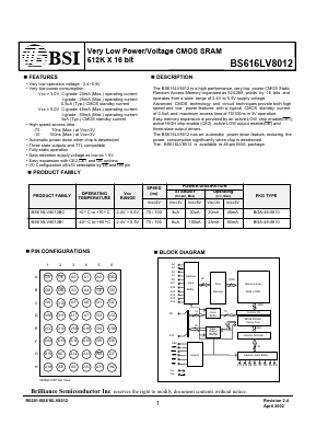 BS616LV8012BC-70 Datasheet PDF Brilliance Semiconductor