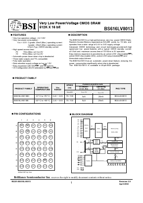 BS616LV8013BC Datasheet PDF Brilliance Semiconductor