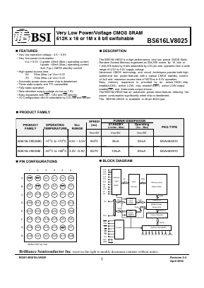 BS616LV8025 Datasheet PDF Brilliance Semiconductor