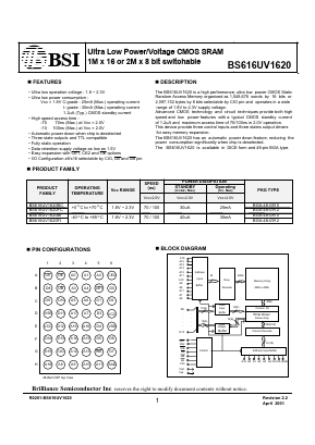 BS616UV1620 Datasheet PDF Brilliance Semiconductor