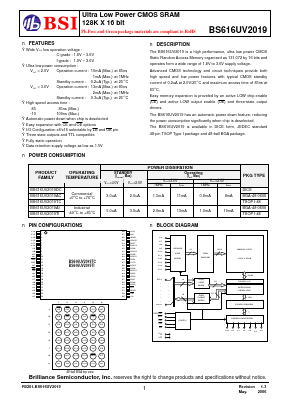 BS616UV2019TI10 Datasheet PDF Brilliance Semiconductor