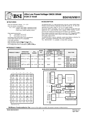 BS616UV8011BC-70 Datasheet PDF Brilliance Semiconductor