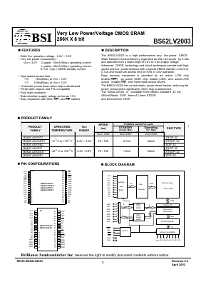BS62LV2003TC-70 Datasheet PDF Brilliance Semiconductor