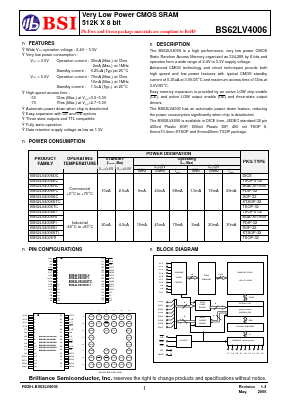 BS62LV4006EIP70 Datasheet PDF Brilliance Semiconductor