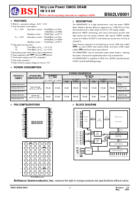 BS62LV8001DCP70 Datasheet PDF Brilliance Semiconductor
