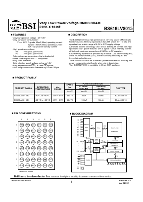 BS616LV8015 Datasheet PDF Brilliance Semiconductor