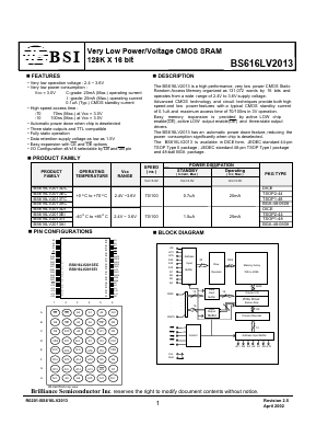 BS616LV2013 Datasheet PDF Brilliance Semiconductor