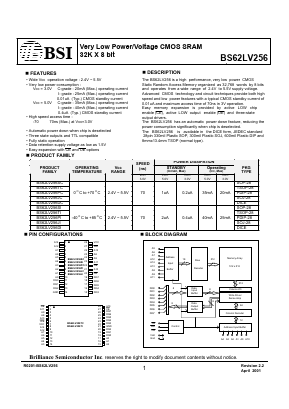 BS62LV256DI-70 Datasheet PDF Brilliance Semiconductor