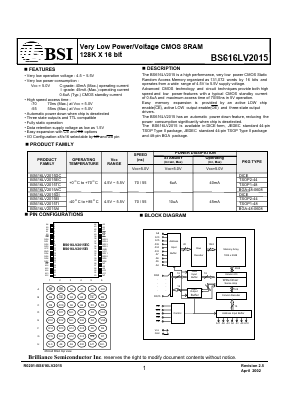 BS616LV2015TI-55 Datasheet PDF Brilliance Semiconductor
