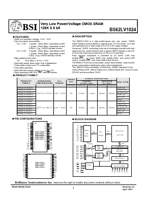 BS62LV1024SC-70 Datasheet PDF Brilliance Semiconductor