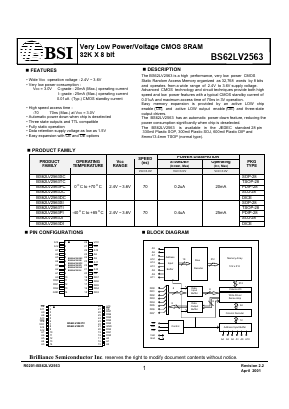 BS62LV2563DC Datasheet PDF Brilliance Semiconductor