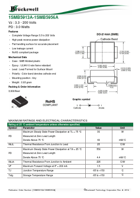 1SMB5913A Datasheet PDF Bruckewell Technology LTD