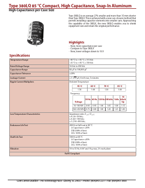 380LQ152M080H022 Datasheet PDF Cornell Dubilier Electronics