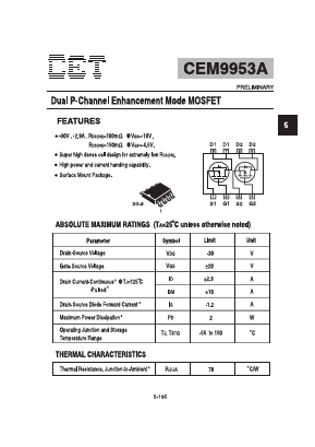 CEM9953A Datasheet PDF Chino-Excel Technology