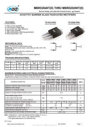 MBRD20100D Datasheet PDF Jiangsu Yutai Electronics Co., Ltd