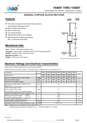 1N4005 Datasheet PDF Jiangsu Yutai Electronics Co., Ltd